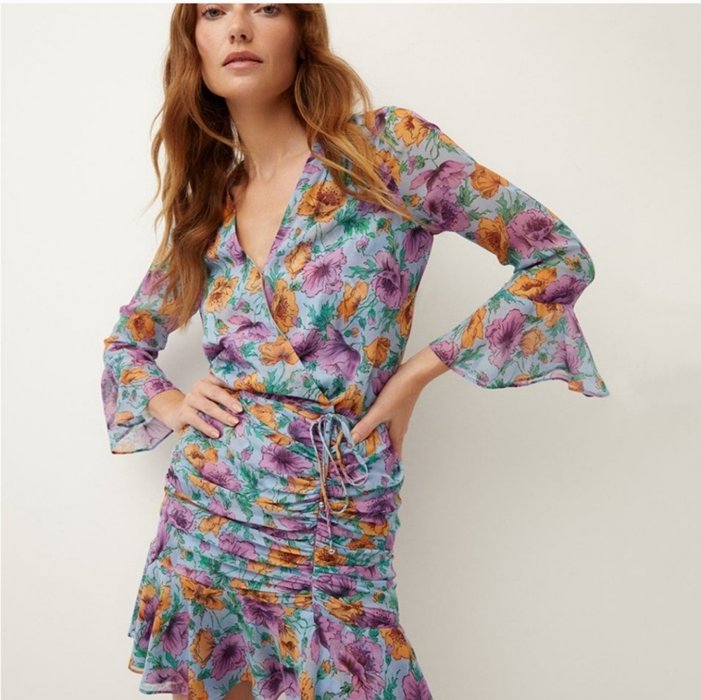 Veronica Beard Sean Floral-Printed Ruched Dress 10 .12 NWT